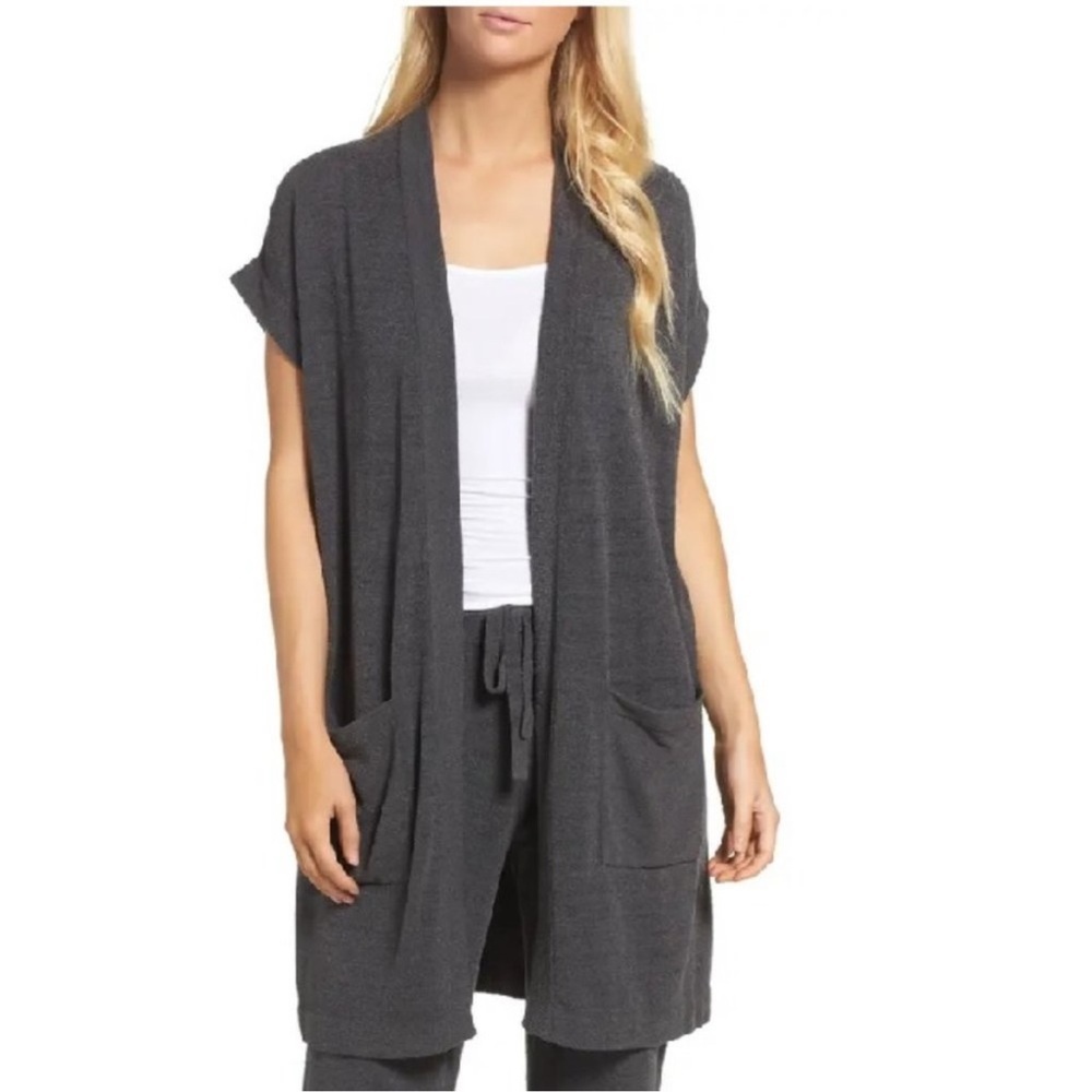 Barefoot Dreams NWT CozyChic Ultra Lite Sleeveless Long Cardi Gray Cardigan M